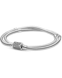 PANDORA - Moments Double Wrap Barrel Clasp Snake Chain Two Way Bracelet And Choker - Lyst