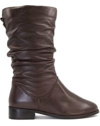 Dune - Ladies Rosalindas Ruched Calf Boots Size Uk 7 Brown Flat Heel Calf Boots - Lyst