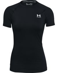 Under Armour - Damesshirt Heatgear Compression Met Korte Mouwen Zwart Wit - Lyst