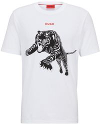 HUGO - Cotton-jersey T-shirt With Artwork And Logo - Lyst