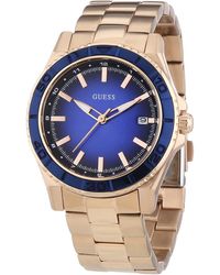Guess - W0469l2 Quartz Watch With Blue Dial Analogue Display Quartz And Rose Gold Stainless Steel Coated Strap - Lyst