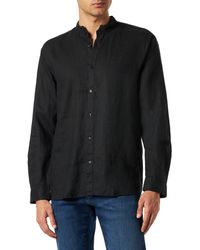 HUGO - S Elvory Collarless Slim-fit Shirt In Linen With Stand Collar Black - Lyst