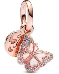 PANDORA - Rosafarbener Schmetterling & Spruch Doppelter Charm-Anhänger aus Rosévergoldeter Metalllegierung mit Cubic Zirkonia in der Farbe - Lyst