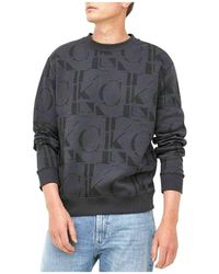 Calvin Klein - Jeans Felpa Senza Cappuccio Uomo Logo AOP Crew Neck j30j320847 XL Nero - Lyst