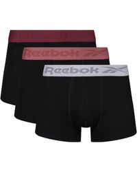 Reebok - Boxer Shorts In Black Cotton With Textured Elastic-pack Of 3 - Lyst