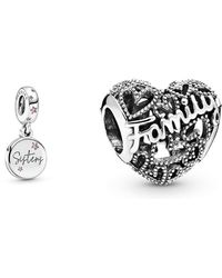 PANDORA - Charm Anhänger Schweter Schwestern für immer 798012FPC & Family Herz Charm Sterling-Silber 8,6 x 10,8 x 11,5 mm - Lyst