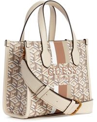 Guess - Silvana Two Compartment Mini Tote Sand Logo - Lyst