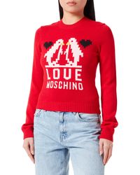 Love Moschino - Slim fit Long-Sleeved with Love Penguins Jacquard Intarsia Pullover Sweater - Lyst