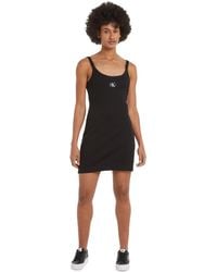 Calvin Klein - Woven Label Rib Tank Dress J20J223516 Figurbetontes Kleid - Lyst