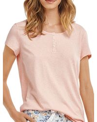 Marc O' Polo - Schlafanzugshirt Shirt Kurzarm 1/2 mit Knopfleiste - 160863, Größe :XL, Farbe:apricot-Melange - Lyst