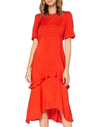 Dorothy Perkins Red Satin Jacquard Ruffle Midi Dress Casual