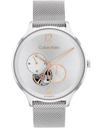 Calvin Klein Reloj automático para mujer con correa de malla de acero inoxidable plateada - 25200121 - Multicolor