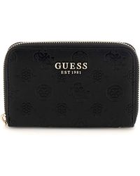 Guess - Phoebe Slg Medium Zip Around Wallet M Black Logo - Lyst