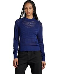 G-Star RAW - Pointelle Text Knitted Sweater Donna ,Blu - Lyst
