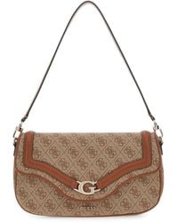 Guess - Borsa a tracolla Dea Flap Shoulder Bag Latte Logo beige - Lyst