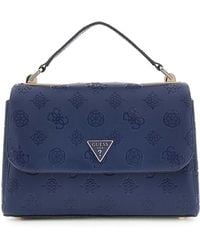 Guess - Handtas Schoudertas Tisha Top Handle Flap Bag Midnight Logo Donkerblauw - Lyst