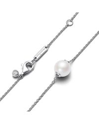 PANDORA - Timeless Sterling Silver Collier With White Treated Freshwater Cultured Pearl And Clear Cubic Zirconia - Lyst