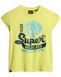 Superdry - Varsity T-Shirt in Ausbrenneroptik Zitronengelb Tonic 40 - Lyst