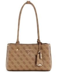 Guess - Meridian Shoulder Satchel Bag Latte Logo - Lyst