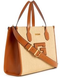 Guess - G Status 2 Compartment Tote Natural/Cognac - Lyst