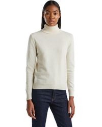 Benetton - Cream Turtleneck Sweater In Pure Merino Wool - Lyst