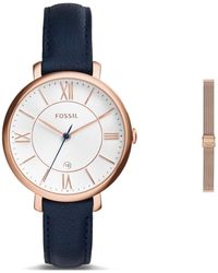 Fossil - Jacqueline Blue Leather Watch and Replaceable Rose-Gold Stainless Steel Strap - Lyst