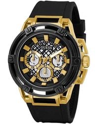 Guess - Thru Multifunction 46mm Watch – Black Dial Gold-tone Stainless Steel Case With Black Silicone - Lyst