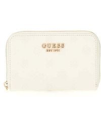 Guess - Phoebe Slg Medium Zip Around Wallet M Cream White Logo - Lyst