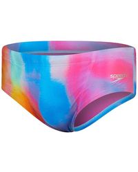 Speedo - 13.5cm Club Training Allover Brief Swim Trunks Swimmers Blue Pink Size Uk 32 - Lyst