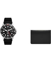 Fossil - Orologio da uomo Blue GMT in silicone e portafoglio bifold Westover in pelle - Lyst