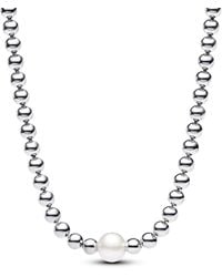 PANDORA - Timeless Collier in argento Sterling con perla coltivata d'acqua dolce trattata bianca e zirconia cubica - Lyst