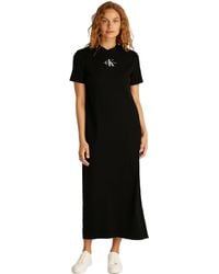 Calvin Klein - Donna Abito a T-Shirt Monologo Long Rib Tee con Scollo Rotondo - Lyst