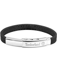 Timberland - AMITY TDAGB0001601 Bracelet pour homme en acier inoxydable argenté et cuir noir Longueur : 18 cm + 10 cm - Lyst