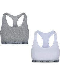 Reebok - , Stretch Cropped Sports Top With Racer Back, Multi Pack Of 2 T-shirt, White/grey Marl, S - Lyst