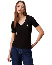 Calvin Klein - Woven Label Rib V-neck Tee J20j223274 S/s T-shirt - Lyst