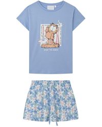 Women'secret - Korte Pyjama Van 100% Katoen Garfield Blauw - Lyst