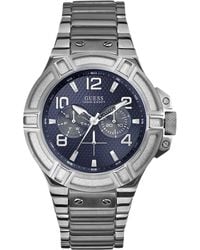 Guess - W0218g2 Quartz Watch With Blue Dial Analogue Display And Silver Stainless Steel Bracelet - Lyst