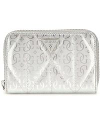 Guess - Aldina SLG Medium Zip Around Wallet Silver - Lyst