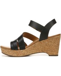 Naturalizer - S Cynthia Strappy Wedge Sandal Black Leather 7.5 M - Lyst