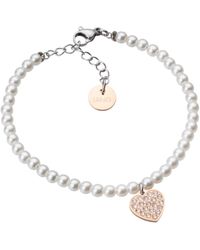 Liu Jo - LIU-JO Bracciale con Perle di Colore Bianco con pendente a Forma di Cuore in Acciaio Colore Rose Gold con cristalli LJ2158 Marca - Lyst