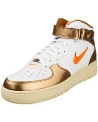 Nike - Air Force 1 Mid Qs Mens Fashion Trainers In White Gold - 9.5 Uk - Lyst