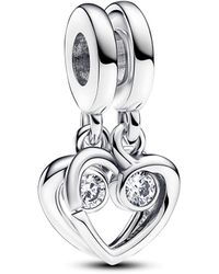 PANDORA - Moments Hearts Sterling Silver Splittable Dangle With Clear Cubic Zirconia - Lyst