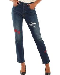 Love Moschino - Straight Leg Fit 5 pocketswith Love Embroideries Mix Jeans - Lyst