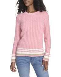 Tommy Hilfiger - Cotton Crewneck Cable Sweater Pullover - Lyst