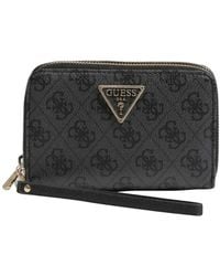 Guess - Laurel Slg Medium Double Zip Wallet M Coal Logo - Lyst