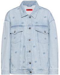 HUGO - Oversized-fit Jacket In Blue Logo-embroidered Denim - Lyst