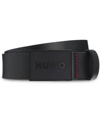 HUGO - S Gethon Sz35 Buffalo-leather Belt With Plaque Buckle - Lyst