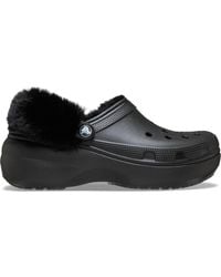 Crocs™ - Classic Platform Fuzz Lined Clog Black Size 2 Uk - Lyst