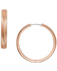 Fossil - Harlow Linear Texture Rose Gold-tone Stainless Steel Hoop Earrings - Lyst