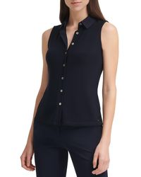 Tommy Hilfiger - Classic Collared Button Front Sleeveless-knit Top - Lyst